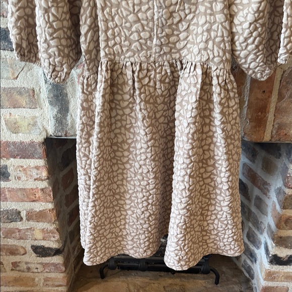 Puff Sleeve Square Neck Textured Mini Dress Neutral Beige - Picture 7 of 7